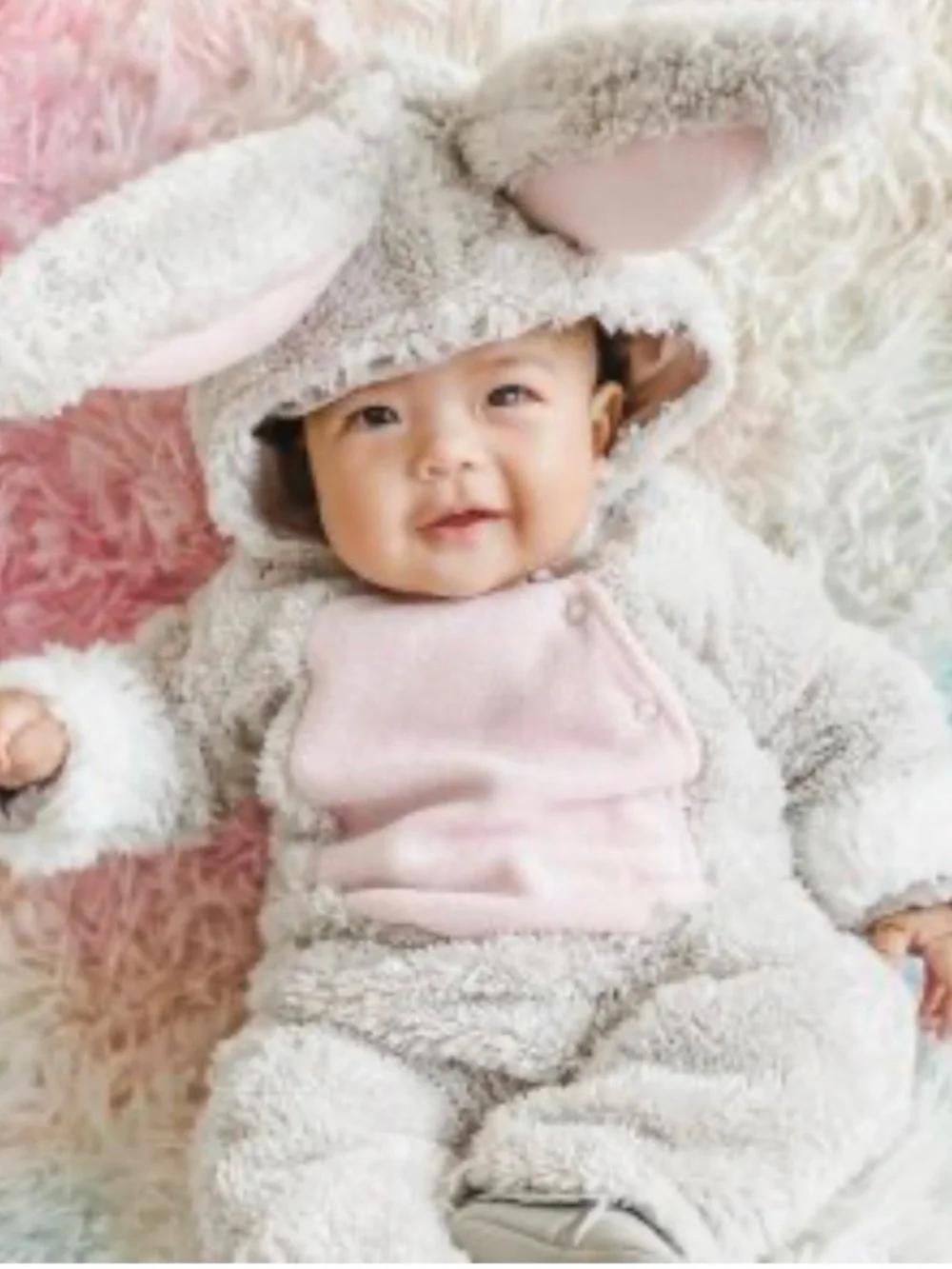 Pottery Barn Kids Plush Bunny Infant One-Piece Snowsuit with Ears - Cream & Pink